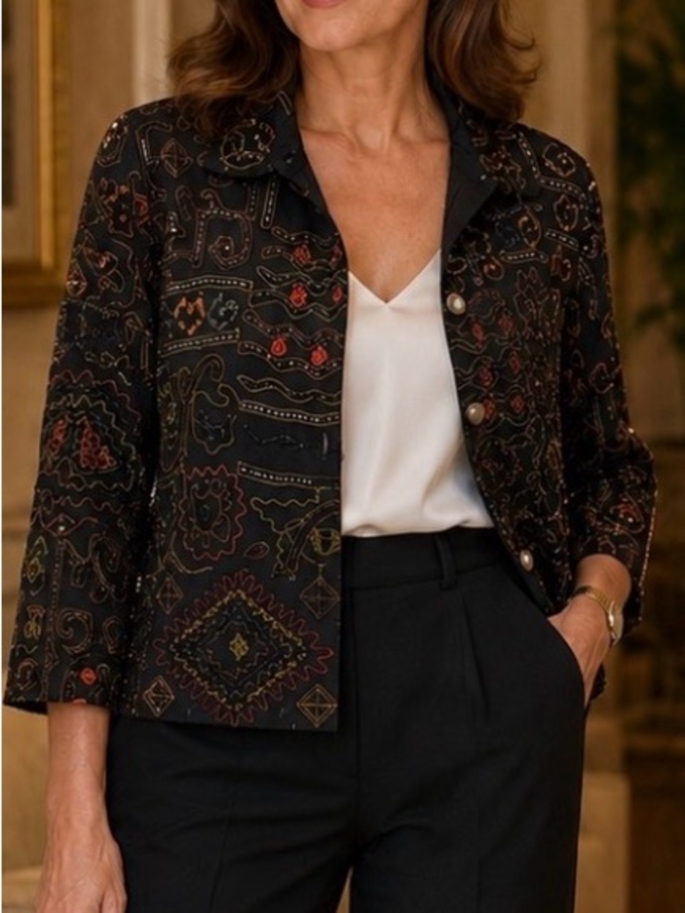 NWT Deadstock Chico’s Size 2 Beaded Sequin Embroidered Black Blazer